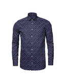 Image of a Navy-Blue & White Satin Prints Giza Cotton Shirting Fabric