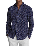 Image of a Navy-Blue & White Satin Prints Giza Cotton Shirting Fabric
