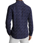 Image of a Navy-Blue & White Satin Prints Giza Cotton Shirting Fabric