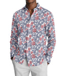Image of a Navy-Blue & White Satin Prints Giza Cotton Shirting Fabric