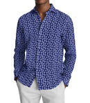 Image of a Navy-Blue & White Satin Prints Giza Cotton Shirting Fabric