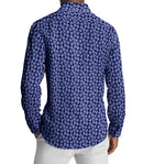 Image of a Navy-Blue & White Satin Prints Giza Cotton Shirting Fabric