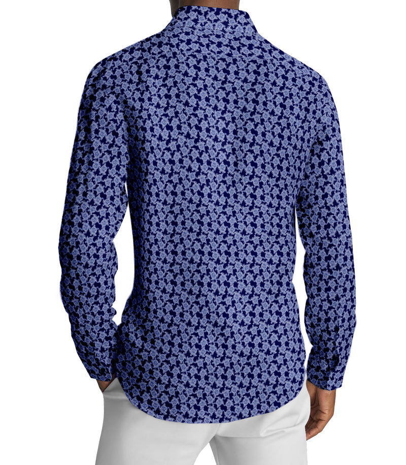 Image of a Navy-Blue & White Satin Prints Giza Cotton Shirting Fabric