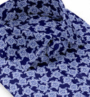 Image of a Navy-Blue & White Satin Prints Giza Cotton Shirting Fabric