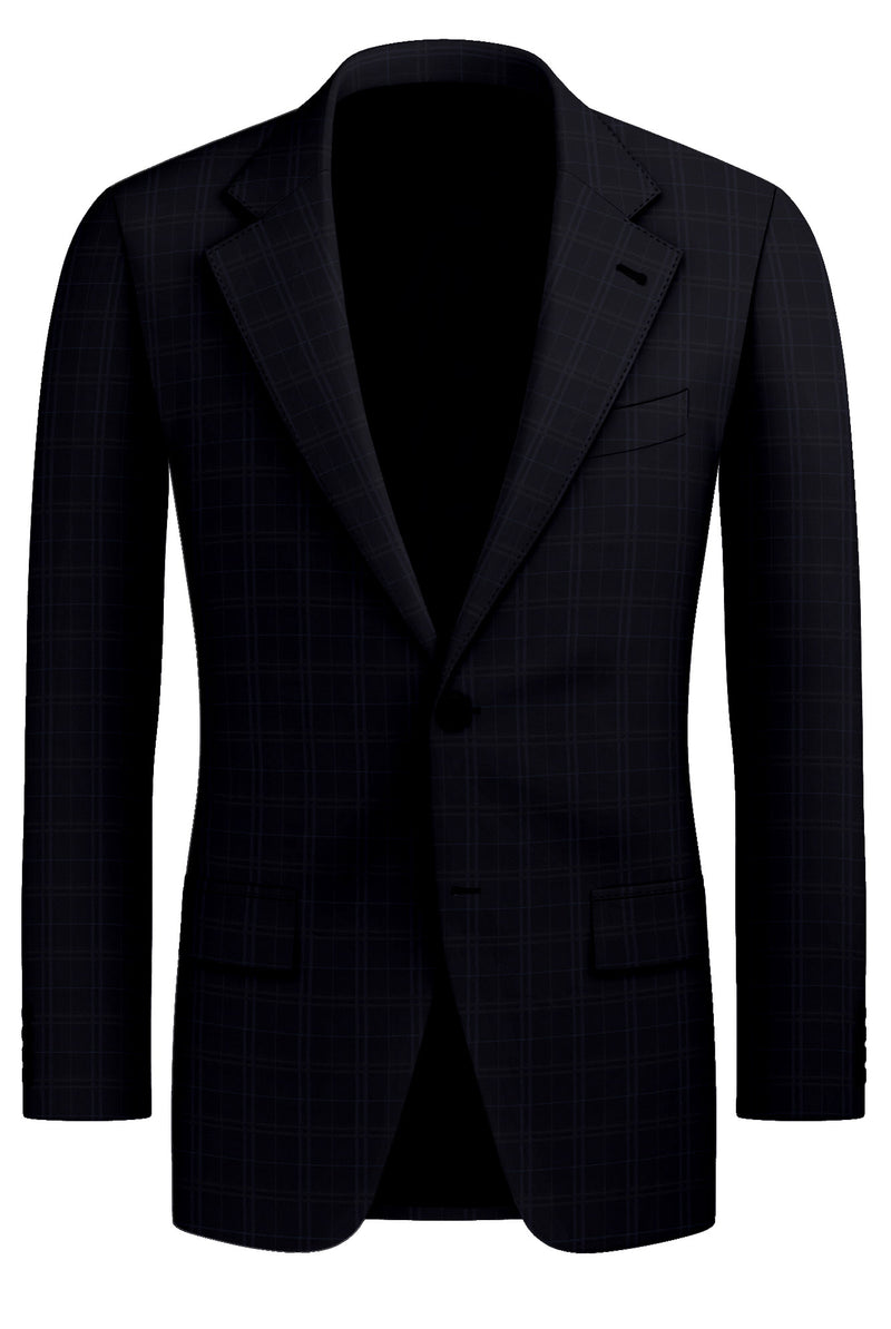 Image of a Navy-Blue & White Worsted Checks Merino Wool Blazers Fabric