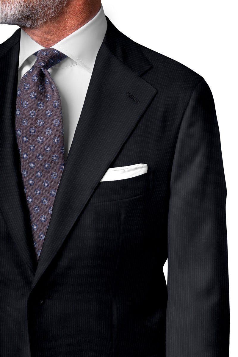 Image of a Navy-Blue & White Worsted Stripes Merino Wool Suiting Fabric