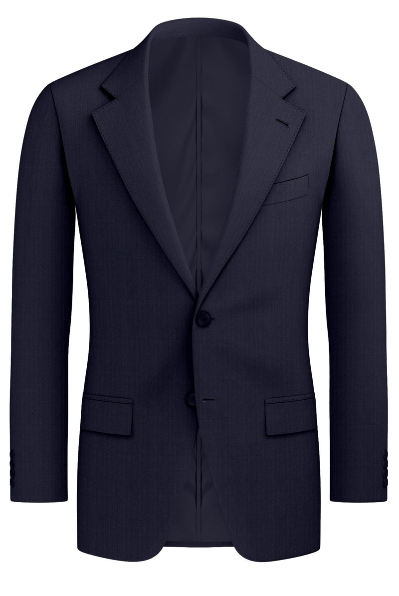 Image of a Navy-Blue Worsted Herring Bone Merino Wool Blazers Fabric