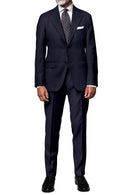 Image of a Navy-Blue Worsted Herring Bone Merino Wool Suiting Fabric