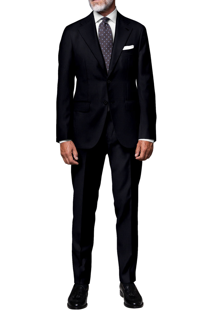 Image of a Navy-Blue Worsted Micropattern Merino Wool Pants Fabric