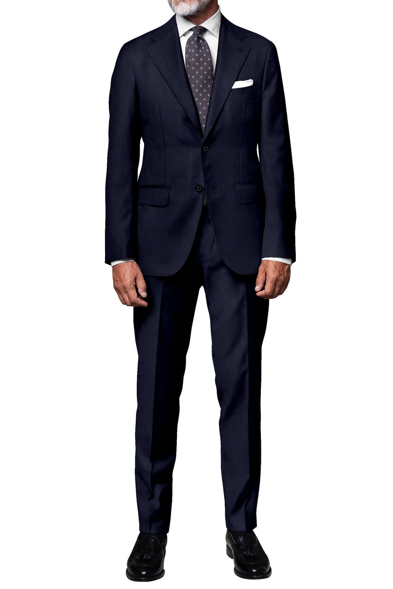 Image of a Navy-Blue Worsted Micropattern Merino Wool Pants Fabric