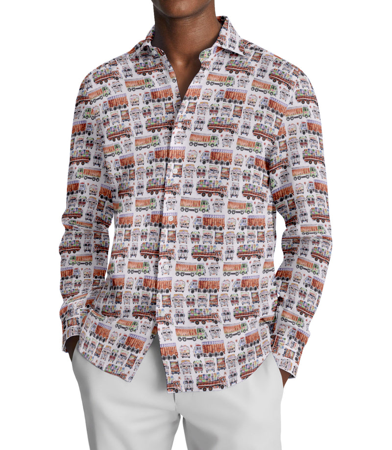 Image of a Orange & Lime Satin Prints Giza Cotton Shirting Fabric