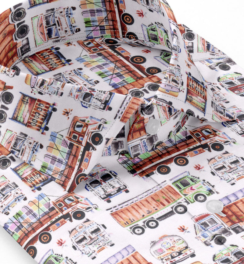Image of a Orange & Lime Satin Prints Giza Cotton Shirting Fabric