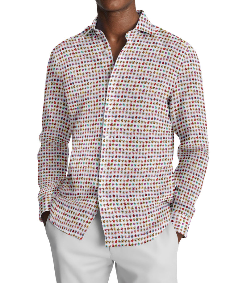 Image of a Orange & Purple Poplin Prints Giza Cotton Shirting Fabric