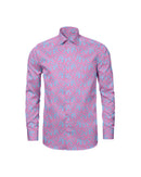 Image of a Pink & Sky-Blue End on End Prints Cotton Linen Blend Shirting Fabric