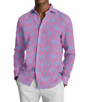 Image of a Pink & Sky-Blue End on End Prints Cotton Linen Blend Shirting Fabric