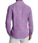 Image of a Pink & Sky-Blue End on End Prints Cotton Linen Blend Shirting Fabric