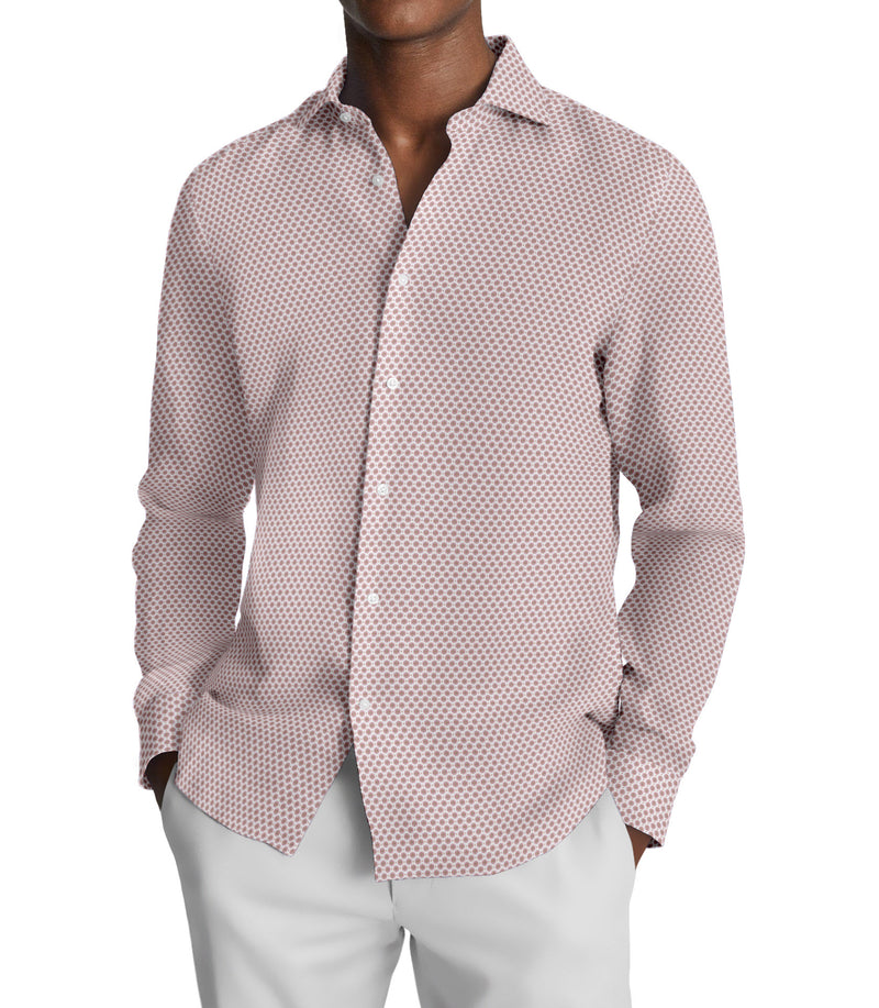 Image of a Pink & Turquoise Satin Prints Giza Cotton Shirting Fabric