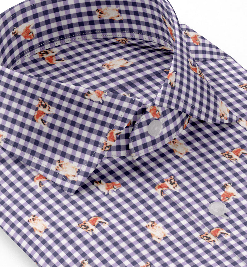 Image of a Purple & Orange Poplin Prints Giza Cotton Shirting Fabric