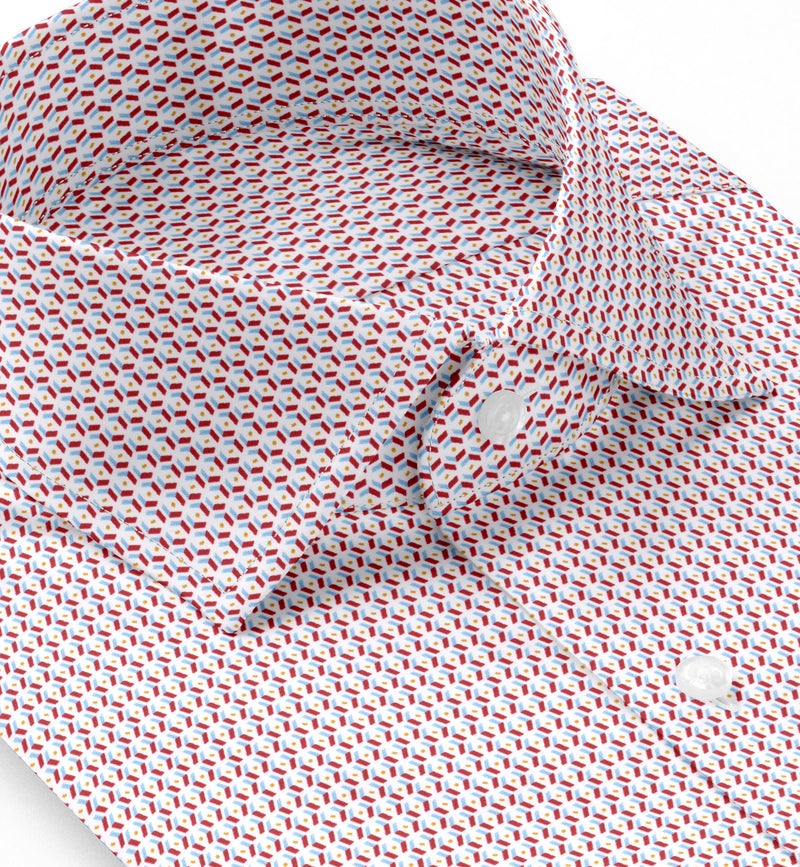 Image of a Red & White Satin Prints Giza Cotton Shirting Fabric