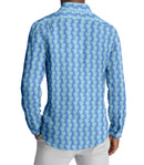 Image of a Sky-Blue & Blue End on End Prints Cotton Linen Blend Shirting Fabric