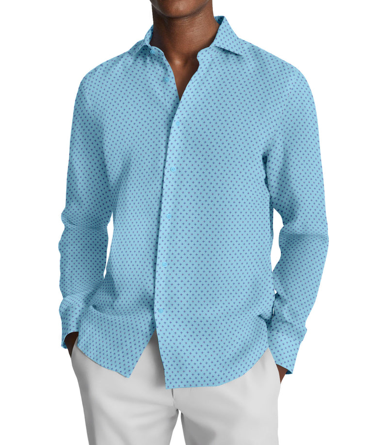 Image of a Sky-Blue & Blue Poplin Prints Giza Cotton Shirting Fabric