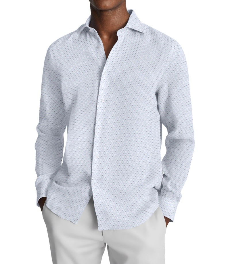 Image of a Sky-Blue & Blue Satin Prints Giza Cotton Shirting Fabric