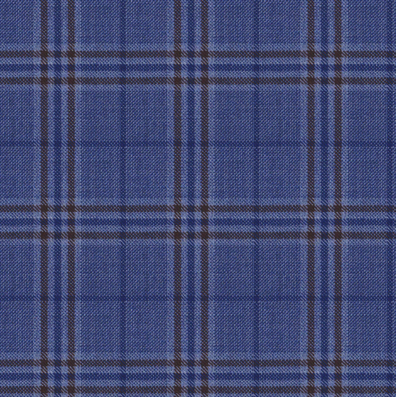 Image of a Sky-Blue & Brown Worsted Checks Merino Wool Pants Fabric
