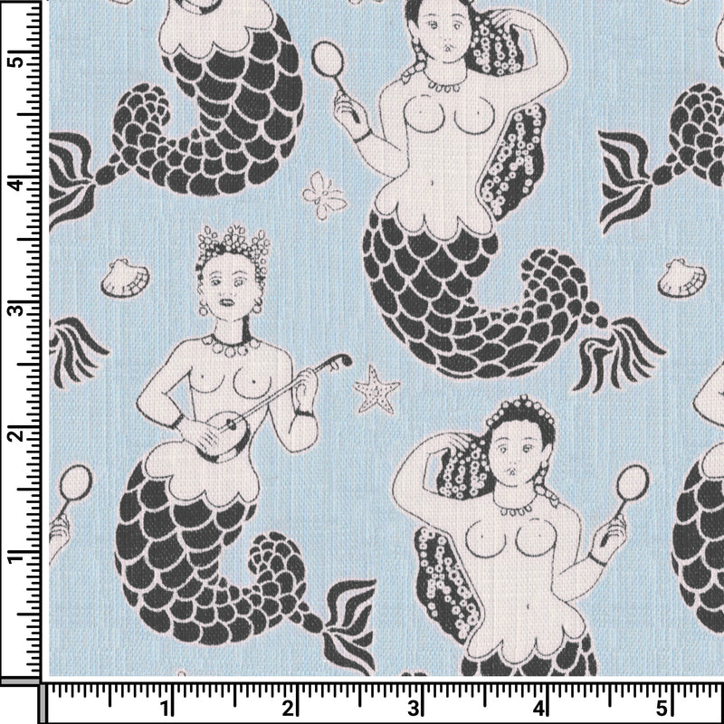 Image of a Sky-Blue & Charcoal End on End Prints Cotton Linen Blend Shirting Fabric