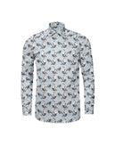 Image of a Sky-Blue & Charcoal End on End Prints Cotton Linen Blend Shirting Fabric
