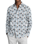 Image of a Sky-Blue & Charcoal End on End Prints Cotton Linen Blend Shirting Fabric