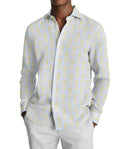 Image of a Sky-Blue & Green End on End Prints Cotton Linen Blend Shirting Fabric