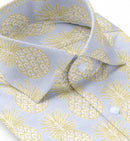 Image of a Sky-Blue & Green End on End Prints Cotton Linen Blend Shirting Fabric