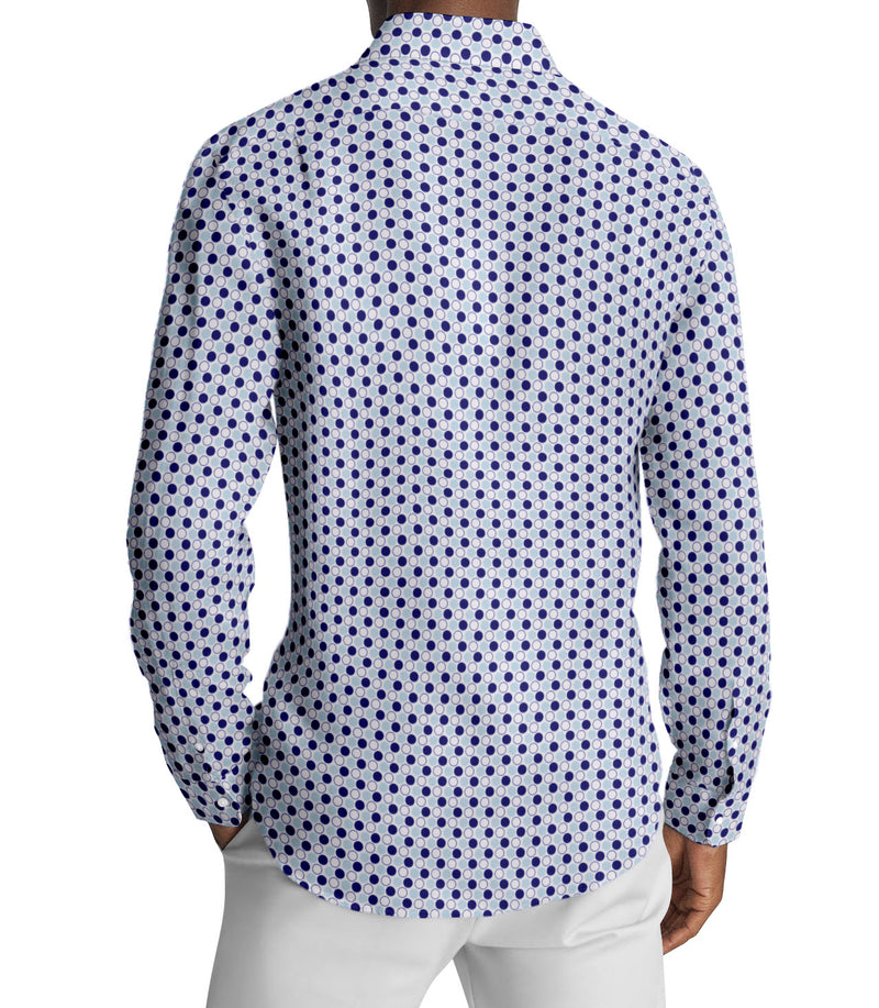 Image of a Sky-Blue & Navy-Blue Poplin Prints Giza Cotton Shirting Fabric