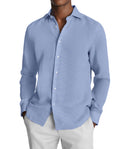 Image of a Sky-Blue & Navy-Blue Satin Prints Giza Cotton Shirting Fabric
