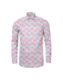 Image of a Sky-Blue & Pink End on End Prints Cotton Linen Blend Shirting Fabric