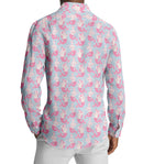 Image of a Sky-Blue & Pink End on End Prints Cotton Linen Blend Shirting Fabric