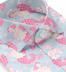 Image of a Sky-Blue & Pink End on End Prints Cotton Linen Blend Shirting Fabric