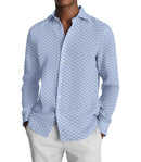 Image of a Sky-Blue & White End on End Prints Cotton Linen Blend Shirting Fabric