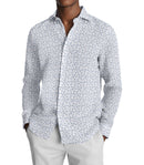Image of a White & Blue Poplin Prints Giza Cotton Shirting Fabric