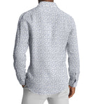 Image of a White & Blue Poplin Prints Giza Cotton Shirting Fabric