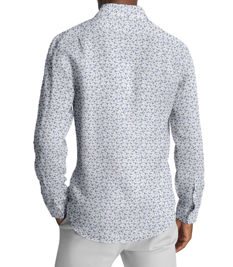 Image of a White & Blue Poplin Prints Giza Cotton Shirting Fabric