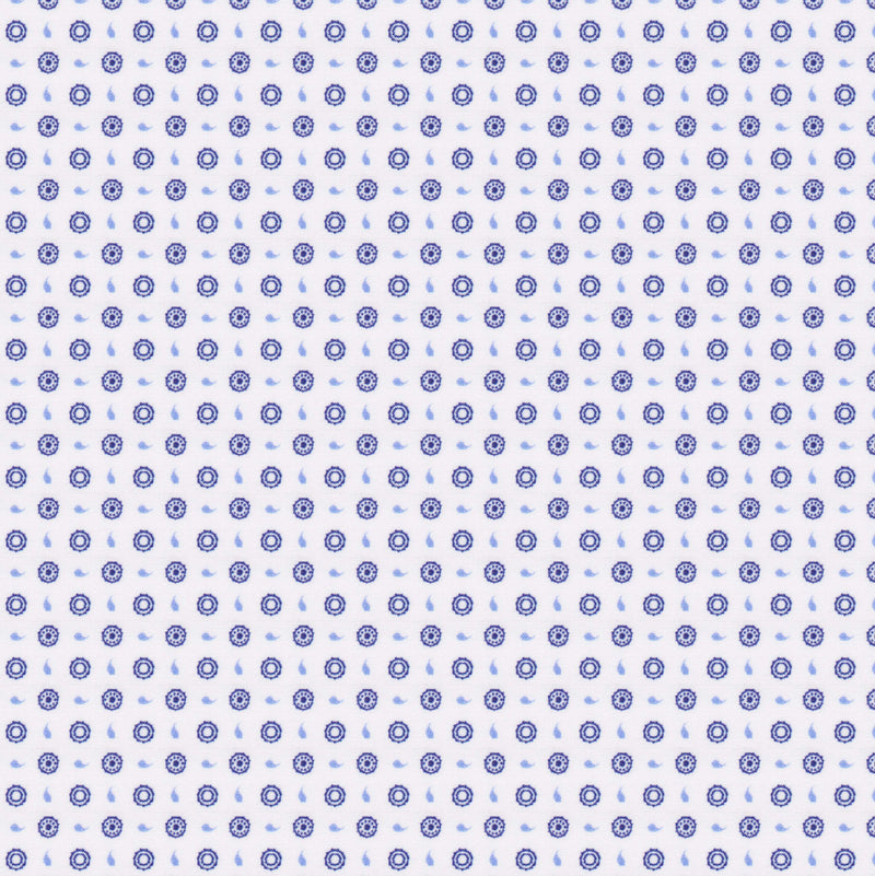 Image of a White & Blue Poplin Prints Giza Cotton Shirting Fabric