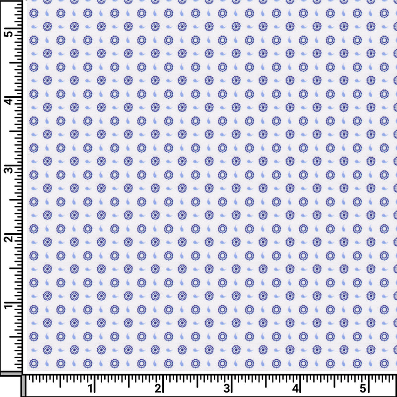 Image of a White & Blue Poplin Prints Giza Cotton Shirting Fabric
