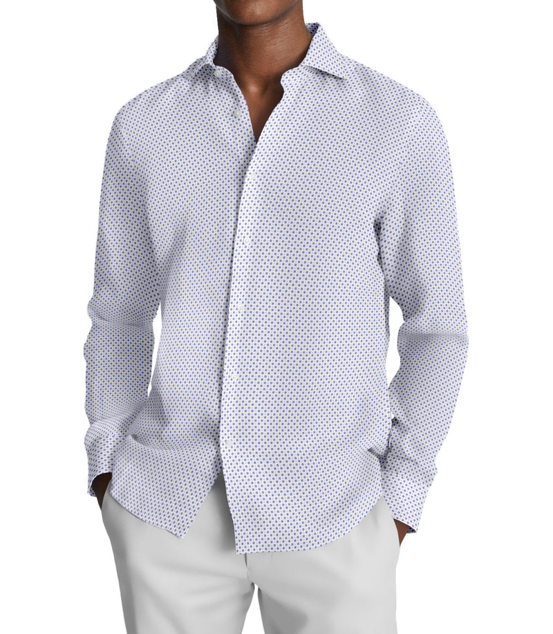Image of a White & Blue Poplin Prints Giza Cotton Shirting Fabric