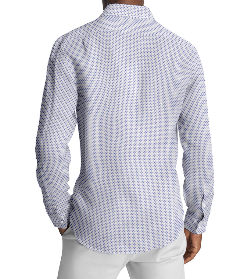 Image of a White & Blue Poplin Prints Giza Cotton Shirting Fabric