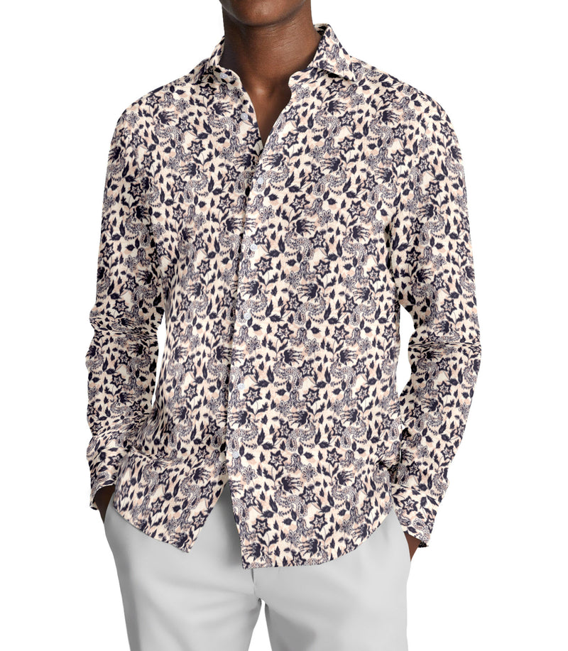 Image of a White & Charcoal End on End Prints Cotton Linen Blend Shirting Fabric