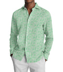 Image of a White & Green End on End Prints Cotton Linen Blend Shirting Fabric