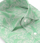 Image of a White & Green End on End Prints Cotton Linen Blend Shirting Fabric