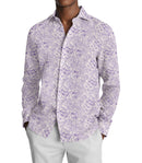Image of a White & Lilac End on End Prints Cotton Linen Blend Shirting Fabric