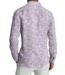 Image of a White & Lilac End on End Prints Cotton Linen Blend Shirting Fabric